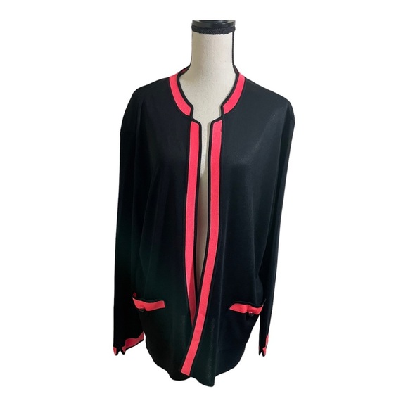 Ming Wang open front Cardigan black and pink details.size Large. - Picture 2 of 11